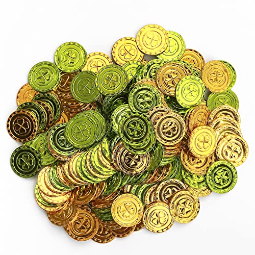 100 Stück vierblättrige Kleeblatt Glücksmünzen (50 goldene, 50 grüne), Goldmünzen Spielzeug für Kinder, geeignet für St. Patrick's Day Dekorationen, Geschenke für Kindergeburtstage. von Pashali