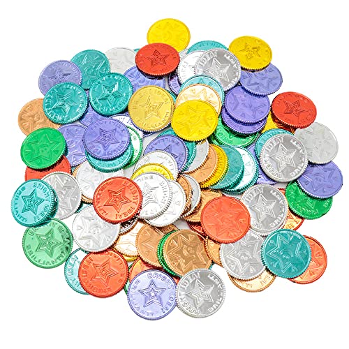 Pashali 100 Stücke Bunte Sternmünzen, Plastikpiraten Schatzsuche Spielzeug Goldmünzen für Kinder Spiele Geburtstagsdekoration und Partyzubehör. von Pashali