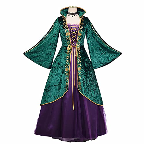 Pashals Winifred Kostüm Kleid für Frauen Erwachsene - Mittelalter Grün Samt Kleid Halloween Kostüm Halloween Hexe Outfit S von Pashals
