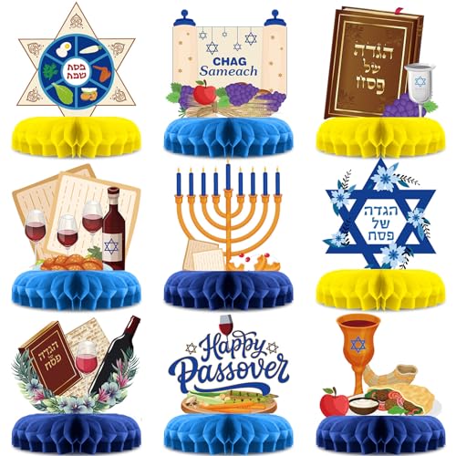 Pasimy 9 Stück Passover Tischaufsätze Dekorationen Happy Passover Honeycomb Tafelaufsatz Passover Honeycomb Tischdekoration jüdischer Pesach Waben-Tischaufsatz für jüdische Feste, Feiertage, von Pasimy
