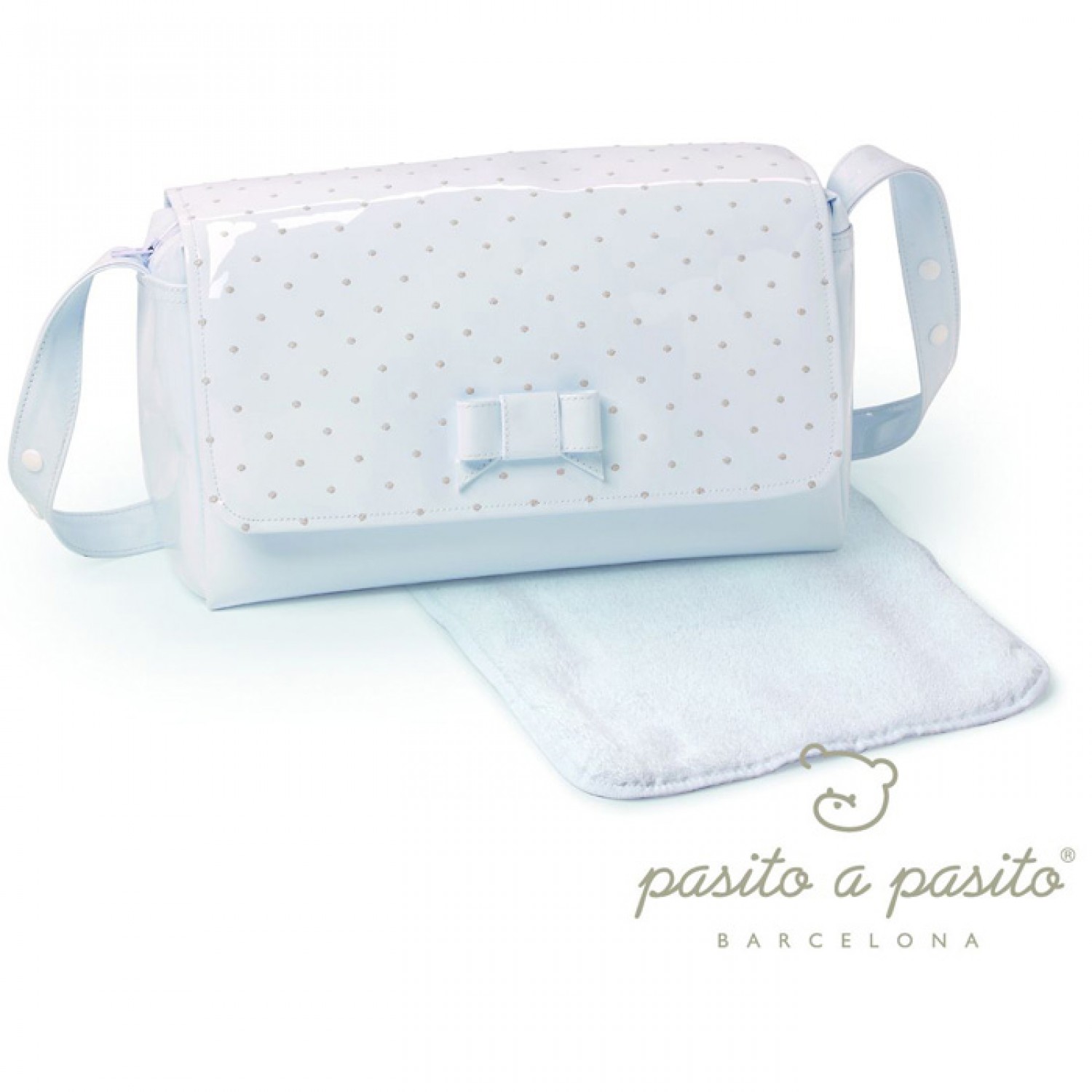 Pasito A Pasito - kleine Wickeltasche Topito Wassersparend Lackleder Gepunktet Weiß Beige Pasito A Pasito - kleine Wickeltasche Topito Wassersparend Lackleder Gepunktet Weiß Beige von Pasito a Pasito