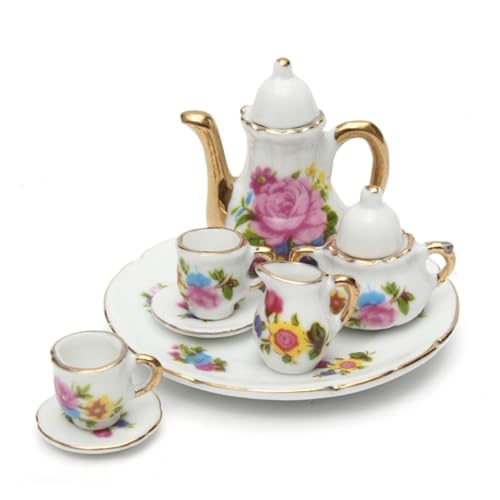 8pcs 1:12 Miniatur Keramik Tee Tasse Set Porzellan Tee Set Blütendruck mit goldenen Trimmpuppenhaus Küchenzubehör, Weihnachtsdekorationen 8pcs 1:12 Miniatur Keramik Tee Tasse Set Porzellan Tee Set Blütendruck mit goldenen Trimmpuppenhaus Küchenzubehör, Weihnachtsdekorationen von Pastoralist