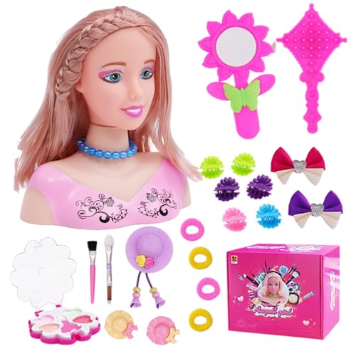 Doll Head für Friseurstyling 35pcs/Set Simuliertes Styling -Kopfpuppe für Kinder imaginativ und Make -up Lernen tun, um Spielzeug für Mädchen, Geschenke für Mädchen, Set 2, Styling Head Doll für Kind von Pastoralist