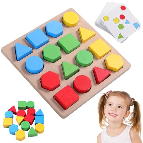 Formpassungsspiel, 14, 8 cm Vorschule Buntes hölzerne Formpuzzle mit Karten, logische pädagogische Montessori-Spielsachen für Senioren oder Kinder 3-6 Jahre alte Jungen Mädchen von Pastoralist
