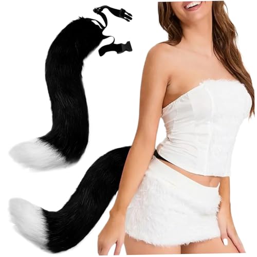 Fox Tail, 20 -Zoll -Kunstfell Therian Tail mit verstellbarem Taillengürtel, pelzige Katze für Halloween -Party -Cosplay (schwarz) von Pastoralist