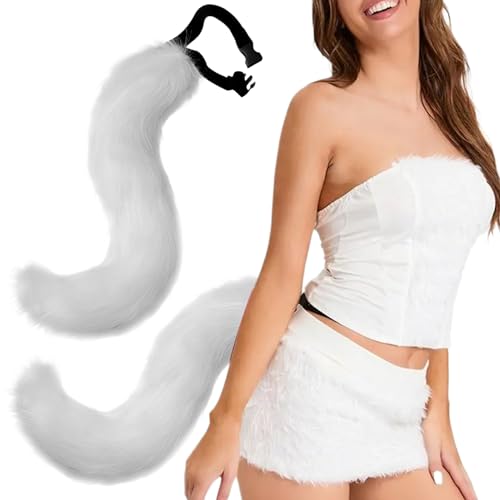 Fox Tail, 20 -Zoll -Kunstfell Therian Tail mit verstellbarem Taillengürtel, pelzige Katze für Halloween -Party -Cosplay (weiß) von Pastoralist