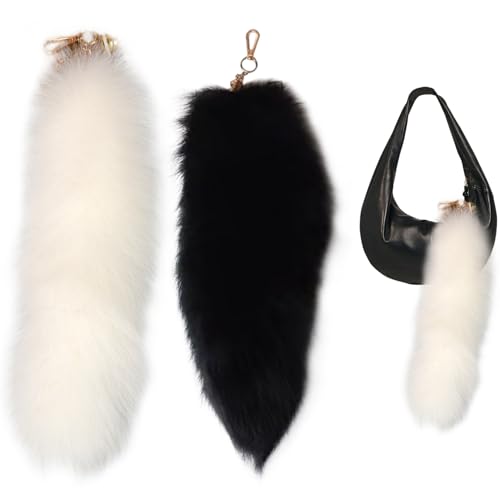 Fox Tailfox Schwanz 2pcs 16 Zoll flauschiger Schwanzschlüsselketten Pelzige Kunstfellschwanz mit Verschluss realistischer dekorativer Therian -Schwanz für Handtaschen -Cosplay, Weiß + Schwarz Fox Tailfox Schwanz 2pcs 16 Zoll flauschiger Schwanzschlüsselketten Pelzige Kunstfellschwanz mit Verschluss realistischer dekorativer Therian -Schwanz für Handtaschen -Cosplay, Weiß + Schwarz von Pastoralist