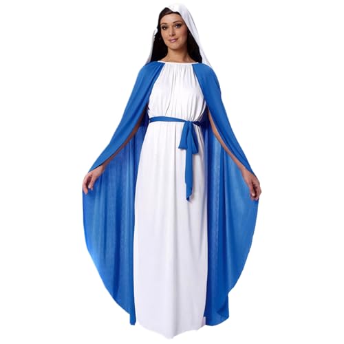 Frauen Jungfrau Maria Kostüm | Biblische Kostüme für Frauen, Jesus -Kostüm umfasst einen Rock mit Umhang, weißem Kopftuch und Gürtel, religiöses Weihnachtskostüm für Weihnacht Cosplay, für Erwachsene Frauen Jungfrau Maria Kostüm | Biblische Kostüme für Frauen, Jesus -Kostüm umfasst einen Rock mit Umhang, weißem Kopftuch und Gürtel, religiöses Weihnachtskostüm für Weihnacht Cosplay, für Erwachsene von Pastoralist