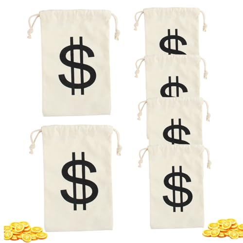 Geldbeutel für Party, 6PCS Leinwand Dollar Schild gedrucktes Geld Kordelstring -Tasche, 6,7x9.9in Süßigkeitenbeutel, Party behandeln Taschen für Halloween -Geburtstags Weihnachtsdekorationen Geldbeutel für Party, 6PCS Leinwand Dollar Schild gedrucktes Geld Kordelstring -Tasche, 6,7x9.9in Süßigkeitenbeutel, Party behandeln Taschen für Halloween -Geburtstags Weihnachtsdekorationen von Pastoralist