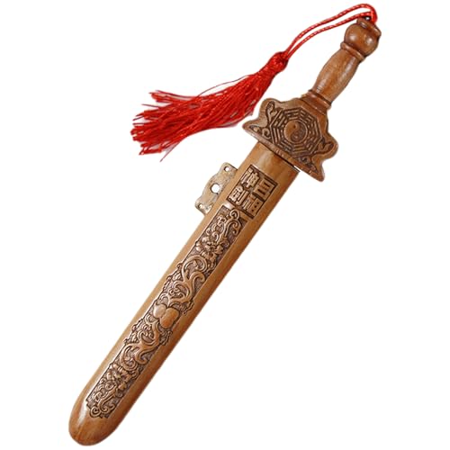 Holzschwert, 18 cm handgeschnitztes chinesisches Pfirsichholzschwert mit Quasten, kleines dekoratives Spielzeug für Büro und Heimfeng Shui Dekoration Holzschwert, 18 cm handgeschnitztes chinesisches Pfirsichholzschwert mit Quasten, kleines dekoratives Spielzeug für Büro und Heimfeng Shui Dekoration von Pastoralist