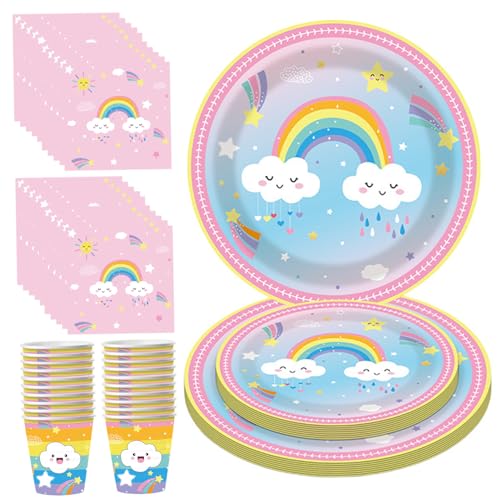 Partyplatten und Tassen und Servietten, Einweg -Regenbogen -Party -Vorräte umfassen 40pcs 7 ＆ 9 Teller, 20 Prozent Tassen, 20 Prozent Servietten für Mädchen Geburtstag, Babyparty, Weihnachtsdekoratio von Pastoralist