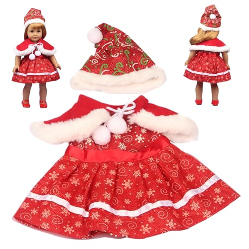 Pastoralist 18 Zoll Puppenkleidung Set Soft & Elastic Weihnachten Babypuppenkleidung mit Hut, Kleid, Schal und Schuhen DIY 18 -Zoll -Accessoires für Kinder (Nein), Style 2, Weihnachtsdekorationen von Pastoralist