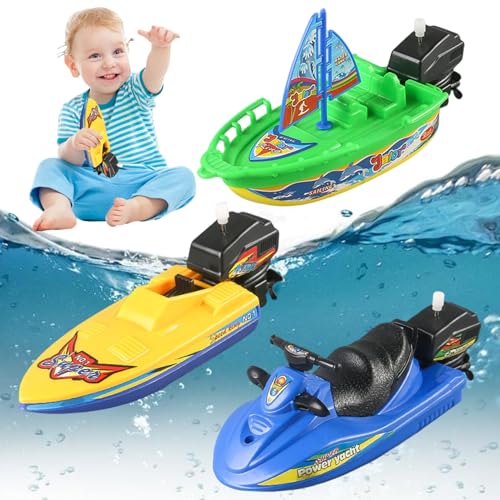 Pastoralist 3PCS -Spielzeugboote, lustige kleine Plastikbootbad Spielzeug Leichtes Schnellboot, Segelboot und Motorboot für Sommer -Strandpool -Hinterhofspiele, Boot von Pastoralist