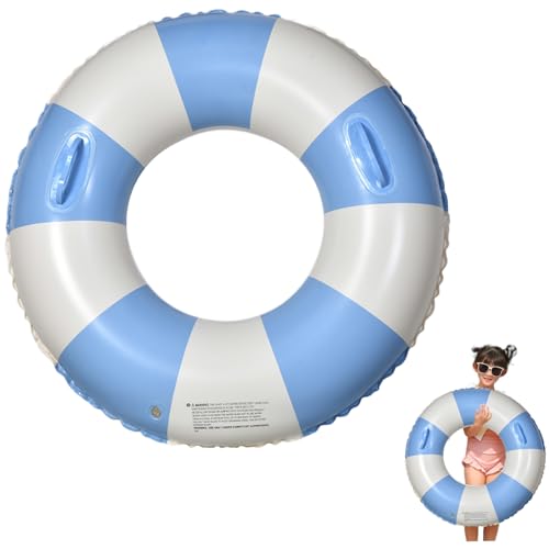 Pastoralist Aufblasbare Schwimmringe, 74 cm Streifenpool schwimmt mit Griffen & Pumpen, aufblasbare Schwimmrohre, Strandschwimmfeier -Spielzeug für Erwachsene (blau) von Pastoralist
