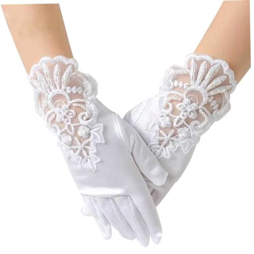 Pastoralist Blumenmädchen Handschuhe, Hochzeitsblume Mädchen Handschuhe Brautjungfer Kind Kurzes Satin ausgefallene Kostüm Prinzessin für Kommunion Weiß, 1-33 Jahre alt von Pastoralist