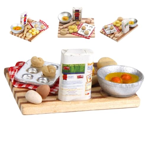 Pastoralist Kitchen Food Play für Dollhouse, Miniatur Bäckerei Dekoration Eier Milch Brot Model Dollhouse Mini Food Cooking Toy Simulation für Kinder von Pastoralist