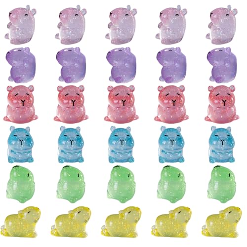 Pastoralist Mini Capybara -Figuren, 30pcs Mini Capybara Luminous Cute Winy Harztiere leuchten in den dunklen Harzfiguren für Fairy Garden Micro Landscape Crafts Decor Cake Toper von Pastoralist