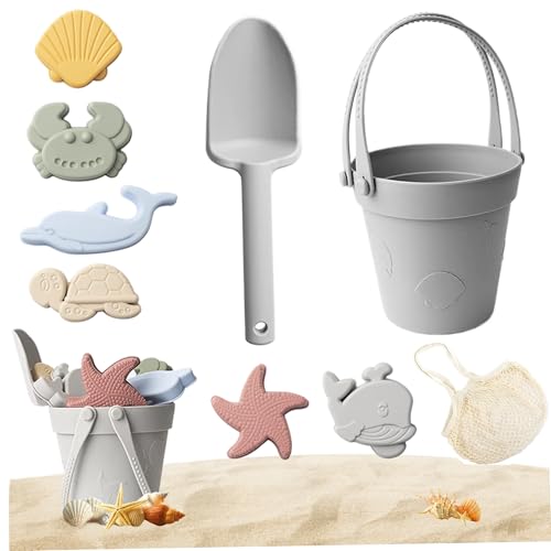 Sandspielzeug für Kinder, 8pcs Safe Silikonstrandspielzeug mit Schaufel, Eimer und Sandformen, wasserdicht von Pastoralist