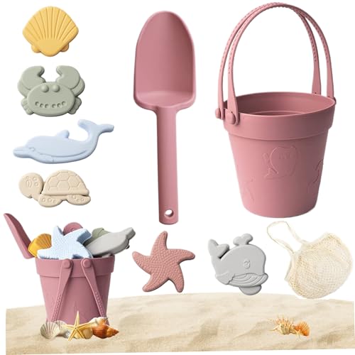 Sandspielzeug für Kinder, 8pcs Safe Silikonstrandspielzeug mit Schaufel, Eimer und Sandformen, wasserdicht von Pastoralist