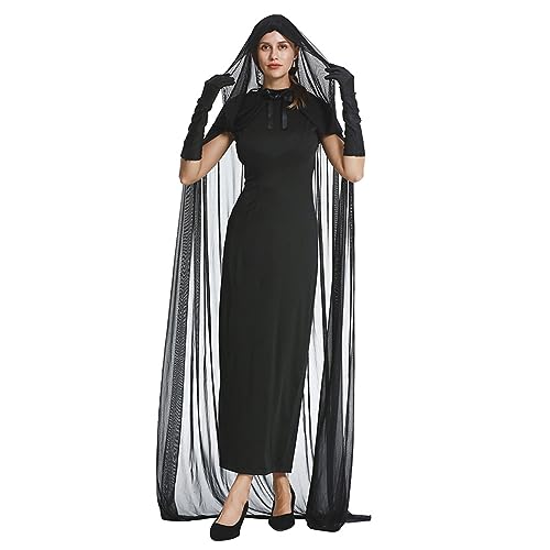 Schwarzer Umhang, Hexenkap für Frau in voller Länge atmungsaktivem schwarzem Polyester Halloween Umhang Vampire Hexenkostüm für Cosplay-Kostüm Dress-up Party, XL von Pastoralist