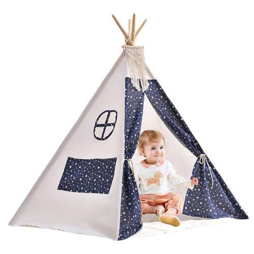 Teepee Zelt für Kinder Sternenmuster Kinder Spielen Zelt mit Türvorhang & Skylight 31.5 x 31, 5 x 43 Zoll Baumwollwäsche Kleinkind mit Quasten für Indoor, Spiel, Teepee für von Pastoralist