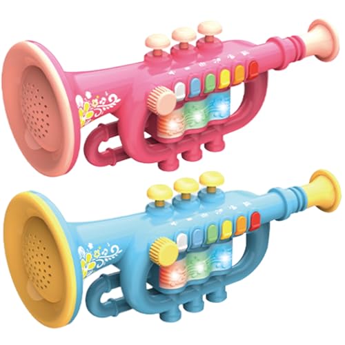 Toy -Trompete, Plastikkinder Trompetenspielzeug mit Mehreren Rhythmen, Aufzeichnungs- und Lichteffekten, einstellbares Volumen Musikinstrumente Spielzeug für die Heimschule (Pink) von Pastoralist