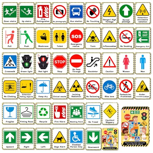 Verkehrsschilder für Kinder 50 Blätter doppelseitiger Verkehrskartellkarten mit zurücker Erklärung kinderfreundlicher Bildungspapier-Flash-Karten für Zuhause, Vorschule, Flitzkarten, für das Lernen von Pastoralist