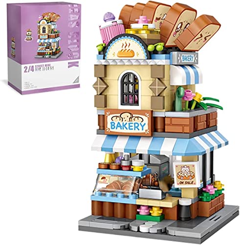 Mini City Shop Street View Serie Architektur Bausteine, 397 Teile Bäckerei Mini Bricks Toy Set, DIY Modular Haus Klemmbausteine MOC Bauspielzeugsets, Heimdekoration Geschenk für Mädchen und Jungen von Pasyru