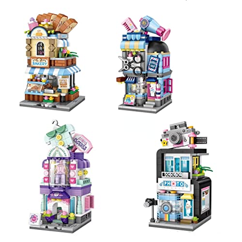Mini City Shop Street View Serie Architektur Bausteine, 4 Boxes of Mini Bricks Toy Set, DIY Modular Haus Klemmbausteine MOC Bauspielzeugsets, Heimdekoration Geschenk für Mädchen und Jungen (4in) von Pasyru