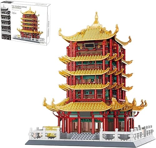Pasyru Modular Haus Bausteine, Chinesische Berühmte Architektur Bausatz, 2104 Teile Gelber Kranich Haus Modellbausatz, kreatives Bauset für Erwachsene und Kinder von Pasyru