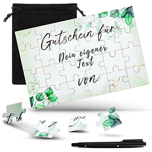 24 Stück Gutschein Puzzle Holz Gutscheinkarte Puzzle zum Selbstgestalten mit Marker und Säckchen Blanko Geschenk Gutschein zum Selber Ausfüllen für Erwachsene Kinder Basteln (Blätter Stil) von Patelai