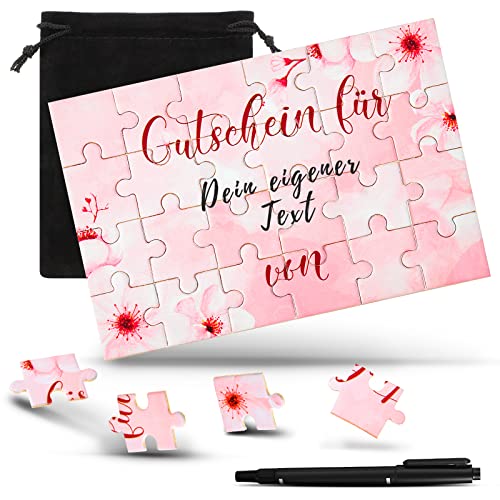 24 Stück Gutschein Puzzle Holz Gutscheinkarte Puzzle zum Selbstgestalten mit Marker und Säckchen Blanko Geschenk Gutschein zum Selber Ausfüllen für Erwachsene Kinder Basteln (Blumen Stil) von Patelai