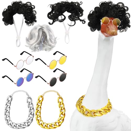 Patelai 9-teiliges Veranda-Gans-Perückenkettenhalsband und Sonnenbrillen-Outfit-Set, Veranda-Gans-Outfits für den Außenbereich, Garten, Terrasse, Hof, Dekoration von Patelai