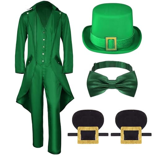 Patelai Kobold-Kostüm für Herren, Grün, irisches Outfit, Zubehör für Erwachsene, Herren, Halloween, St. Patrick's Day, Größe XL, 5-teilig Patelai Kobold-Kostüm für Herren, Grün, irisches Outfit, Zubehör für Erwachsene, Herren, Halloween, St. Patrick's Day, Größe XL, 5-teilig von Patelai