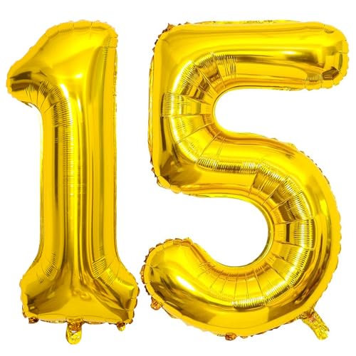 PatiCool Zahlen Luftballon 15 Gold, 100cm - 40 Zoll Luftballons Geburtstag, XXL Riesen Folienballon 15 Gold Geburtstagsdeko, Helium Ballons Zahlen 15 für Kinder, Junge, Mädchen PatiCool Zahlen Luftballon 15 Gold, 100cm - 40 Zoll Luftballons Geburtstag, XXL Riesen Folienballon 15 Gold Geburtstagsdeko, Helium Ballons Zahlen 15 für Kinder, Junge, Mädchen von PatiCool