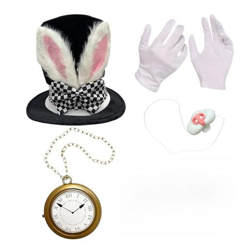 Patifirst Weißes Kostümzubehör,Plüschhut Mit ohren Für Karneval Halloween Ostern - 4-teiliges Set Für Kostüme Erwachsene Patifirst Weißes Kostümzubehör,Plüschhut Mit ohren Für Karneval Halloween Ostern - 4-teiliges Set Für Kostüme Erwachsene von Patifirst