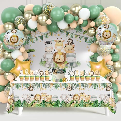 Grün Dschungel Geburtstag Deko, Waldtiere Geburtstag Deko mit Grün Gold Weiß Luftballon Girlande, Tier Hintergrund, Kucheneinsatz, Tischdecke, Animal Party Supplies for Birthday Decorations Grün Dschungel Geburtstag Deko, Waldtiere Geburtstag Deko mit Grün Gold Weiß Luftballon Girlande, Tier Hintergrund, Kucheneinsatz, Tischdecke, Animal Party Supplies for Birthday Decorations von Patimate