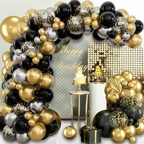 Luftballon Girlande Schwarz Gold Silber, 102pcs Ballon Girlande Geburtstag Schwarz Gold Silber mit Gold Konfetti Ballon für Party Deko Hochzeit Schwarz Gold Graduation Abschlussfeier Prom Neujahr Luftballon Girlande Schwarz Gold Silber, 102pcs Ballon Girlande Geburtstag Schwarz Gold Silber mit Gold Konfetti Ballon für Party Deko Hochzeit Schwarz Gold Graduation Abschlussfeier Prom Neujahr von Patimate