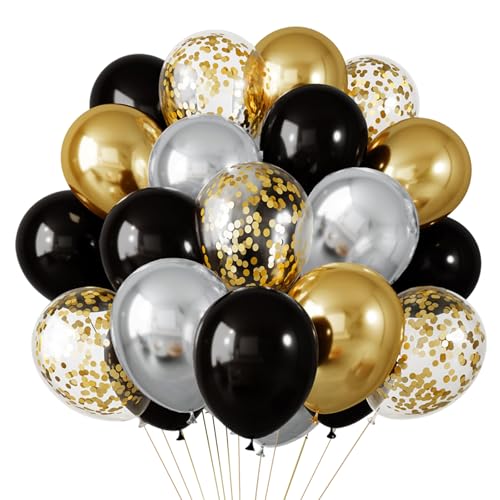 Luftballons Schwarz Gold Silber, 56pcs 12 Zoll Ballon Schwarz Silber Gold mit Gold Konfetti Ballon, Geburtstag Dekoration Schwarz Gold Silber für Graduation Abschlussfeier Prom Neujahr Hochzeit Party Luftballons Schwarz Gold Silber, 56pcs 12 Zoll Ballon Schwarz Silber Gold mit Gold Konfetti Ballon, Geburtstag Dekoration Schwarz Gold Silber für Graduation Abschlussfeier Prom Neujahr Hochzeit Party von Patimate