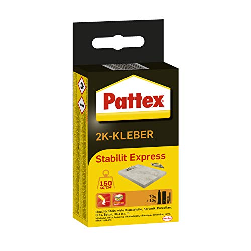 Pattex 2K Kleber Stabilit Express, leistungsstarker und schnell härtender 2 Komponenten Kleber mit bis zu 10 Minuten Verarbeitungszeit, vielseitiger Klebstoff, 1x80g von Pattex