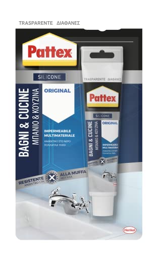 Pattex Dichtmasse für Bäder, Küche, Original aus Silikon, transparent, versiegelt, aus Silikon, Küche und Bad, schmutzabweisend, Silikon, wasserdicht, 50 ml Schlauch von Pattex