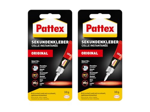 Pattex Sekundenkleber Flüssig, spülmaschinenfester Superkleber für viele Sofortreparaturen, schnelltrocknender farbloser Flüssigkleber, 2x10g Pattex Sekundenkleber Flüssig, spülmaschinenfester Superkleber für viele Sofortreparaturen, schnelltrocknender farbloser Flüssigkleber, 2x10g von Pattex