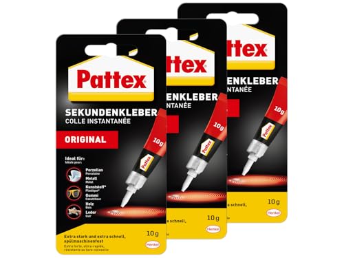 Pattex Sekundenkleber Flüssig, spülmaschinenfester Superkleber für viele Sofortreparaturen, schnelltrocknender farbloser Flüssigkleber, 3x10g Pattex Sekundenkleber Flüssig, spülmaschinenfester Superkleber für viele Sofortreparaturen, schnelltrocknender farbloser Flüssigkleber, 3x10g von Pattex