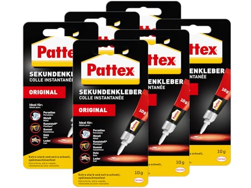 Pattex Sekundenkleber Flüssig, spülmaschinenfester Superkleber für viele Sofortreparaturen, schnelltrocknender farbloser Flüssigkleber, 6x10g Pattex Sekundenkleber Flüssig, spülmaschinenfester Superkleber für viele Sofortreparaturen, schnelltrocknender farbloser Flüssigkleber, 6x10g von Pattex