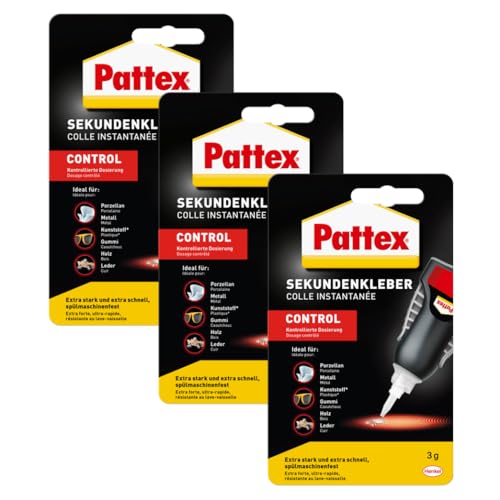 Pattex Sekundenkleber Matic, 3x3 g Flüssigkleber für extra schnelle, starke und flexible Sofortreparaturen im Haushalt, spülmaschinenresistent Pattex Sekundenkleber Matic, 3x3 g Flüssigkleber für extra schnelle, starke und flexible Sofortreparaturen im Haushalt, spülmaschinenresistent von Pattex