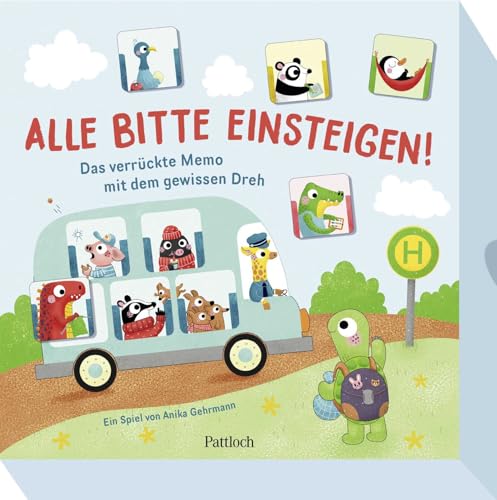 Alle Bitte einsteigen!: Das verrückte Memo mit dem gewissen Dreh | Lustiges Memory-Spiel mit Karten in Busform | Für 2-4 Personen | Ab 3 Jahren von Pattloch Geschenkbuch