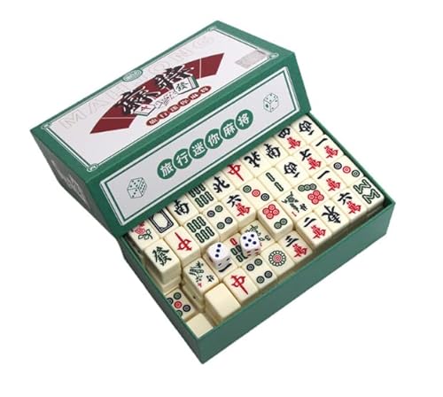 Paucator Mini Mahjong Set Reise Mahjong Spielset Beige Color mit Box Chinese Mah Jong Set Mayong Spiele von Paucator