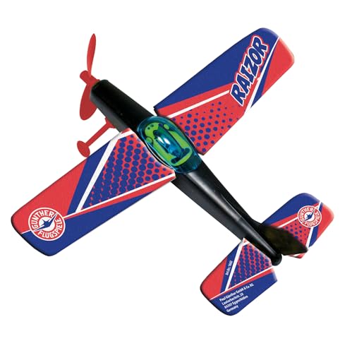 Günther Flugspiele 1662 - Propellerflugzeug Raizor, ca. 25 x 22 cm, Segelflieger mit Power-Gummimotor, für Kinder ab 6 Jahren, …, Schwarz von GÜNTHER FLUGSPIELE