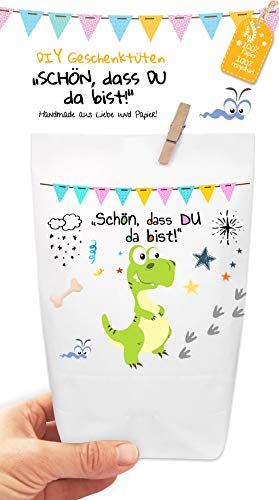 6x zauberhafte DINO Geschenktüten - Dinosaurier Kinder Tüten liebevoll bedruckt aus Kraftpapier, zum Verpacken von Geschenken, Gastgeschenken, Mitgebsel, Giveaways, Kindergeburtstag, Hochzeit von Paul´s Papierfabrik