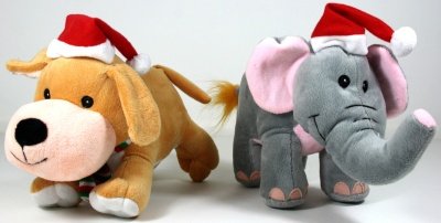 Paul 2er Set Weihnachtshund und -Elefant, je ca. 32 cm mit roter Mütze, Hund und Elefant von Paul